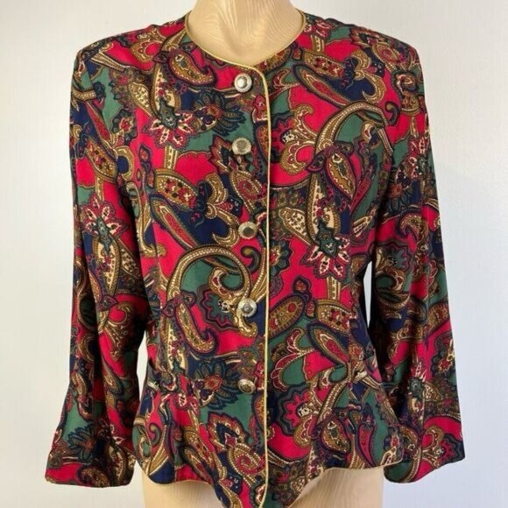 Vintage Opulence Blazer Light Coat Jacket Paisley Womens Size M Maximalism Red